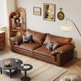 Brown vintage faux leather sofa for living room with classic design and comfortable seating